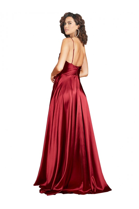 Best Silky Satin Low Back Long Spaghetti Straps A-Line Black Tie Prom Dress Canada