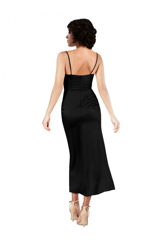 Best Silky Satin Tea Length Spaghetti Straps A-Line Prom Dress Canada