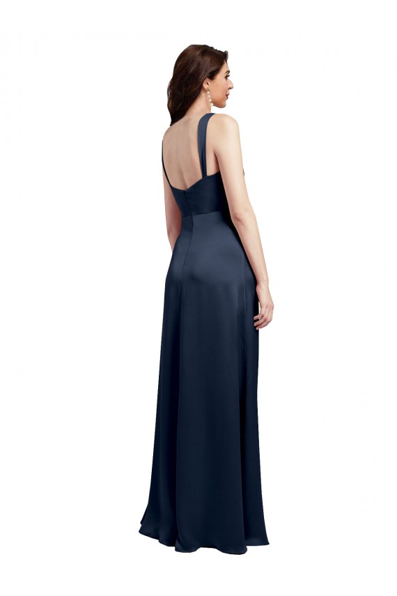 Best Stretch Satin Low Back Long Cowl Neck A-Line Prom Dress Canada