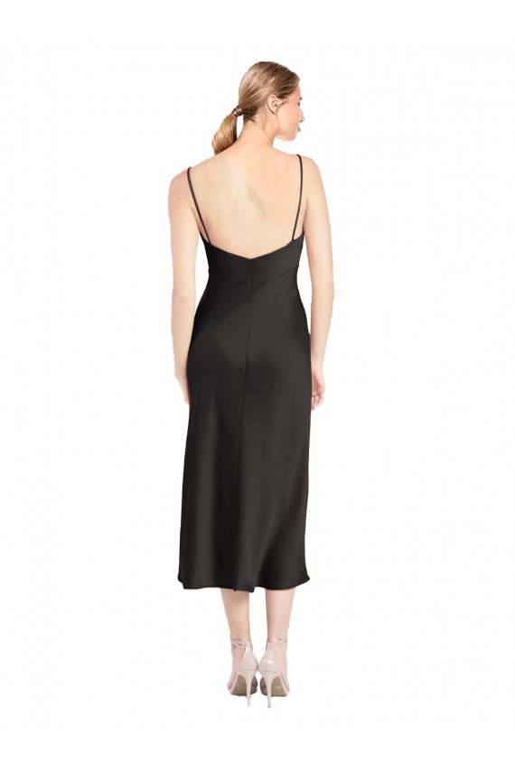 Best Stretch Satin Low Back Midi Length Spaghetti Straps A-Line Prom Dress Canada