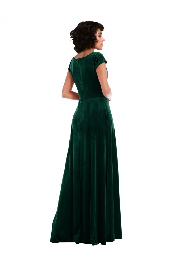 Best Stretch Velvet Long Cowl Neck A-Line Black Tie Prom Dress Canada