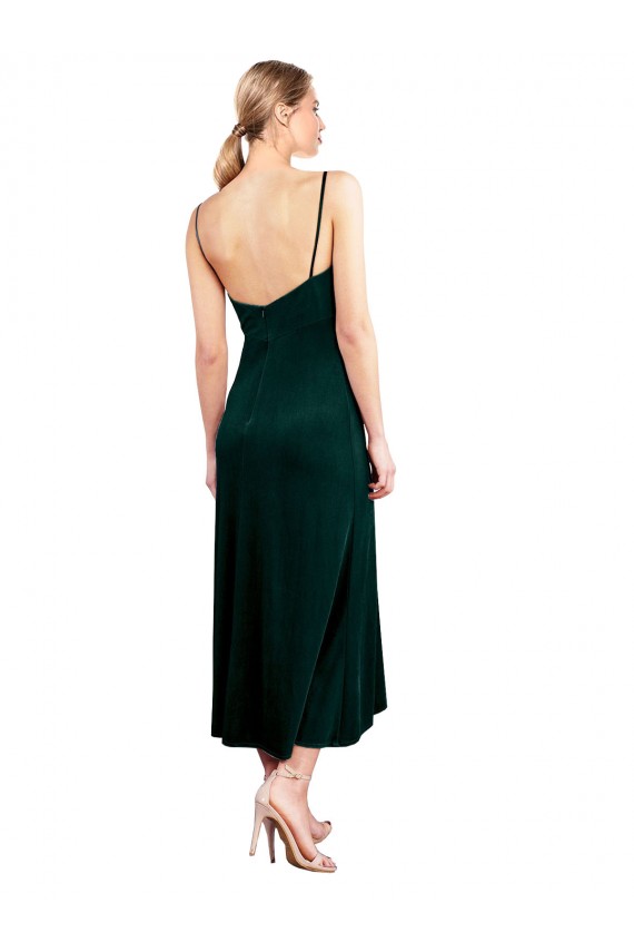 Best Stretch Velvet Low Back Midi Length Spaghetti Straps A-Line Prom Dress Canada