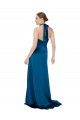 Best Silky Satin Open Back Long Halter Neck Peacock Blue A-Line Prom Dress Canada