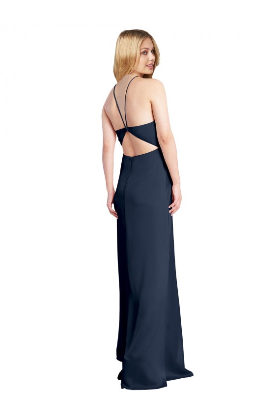Best Stretch Satin Criss Cross Open Back Long Halter Neck A-Line Prom Dress Canada