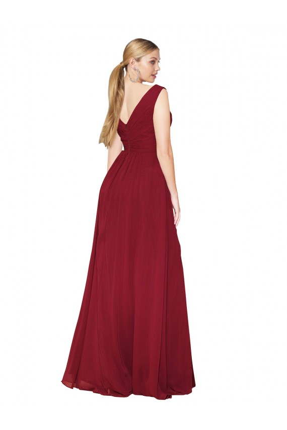 Best Soft Chiffon V-Back Long V-Neck A-Line Black Tie Prom Dress Canada