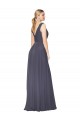 Best Soft Chiffon V-Back Long V-Neck Dusty Blue A-Line Prom Dress Canada