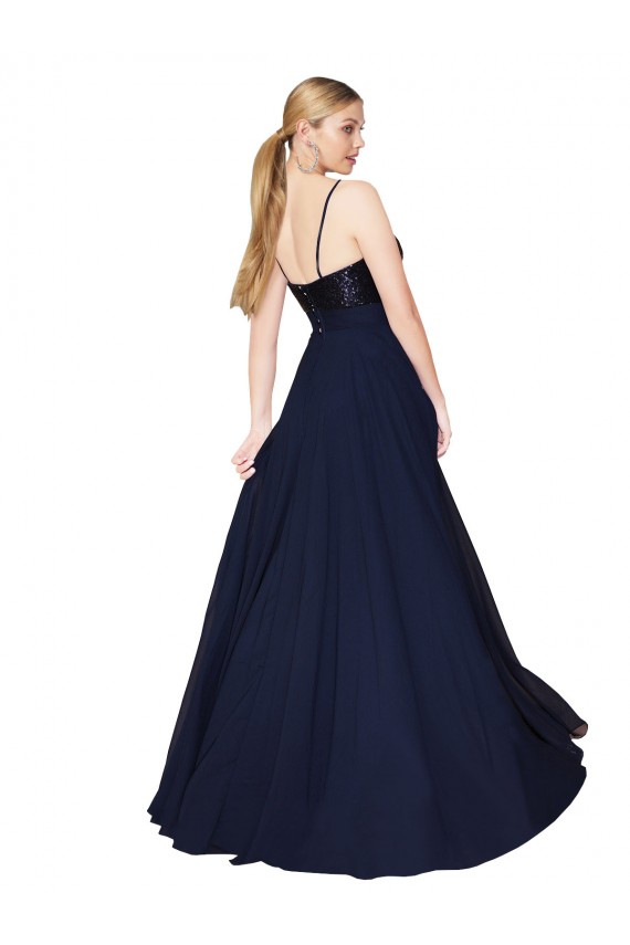 Best Soft Chiffon & Sequin Long Spaghetti Straps A-Line Prom Dress Canada