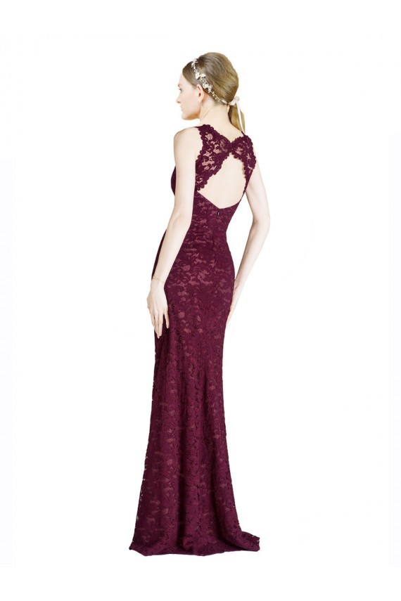 Best Lace Keyhole Back Long Illusion Neck A-Line Prom Dress Canada