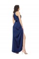 Best Silky Satin Long Halter Neck Sapphire A-Line High Low Prom Dress Canada