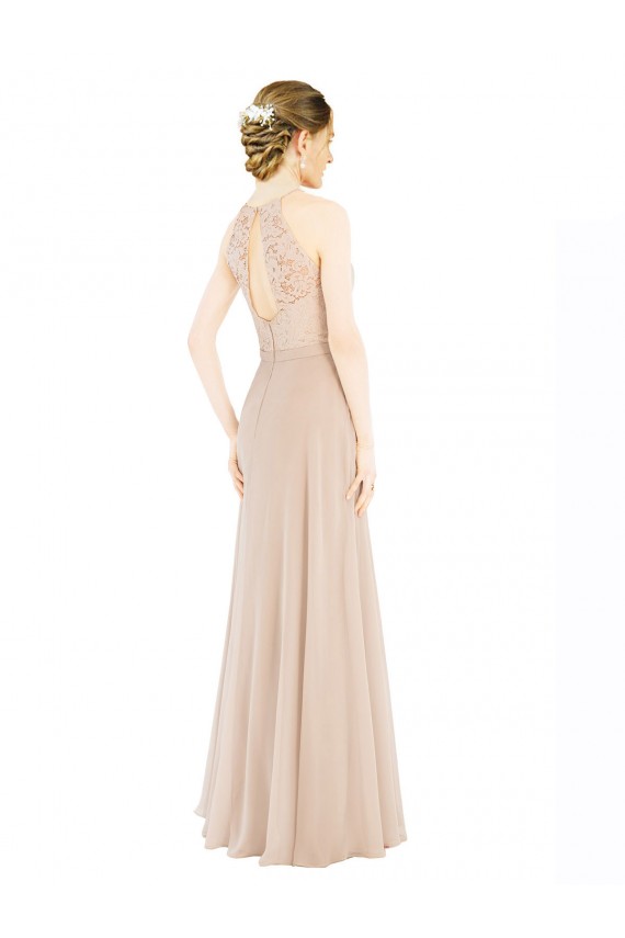 Best Soft Chiffon & Lace Keyhole Back Long Halter Neck A-Line Prom Dress Canada