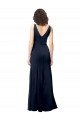 Best Stretch Crepe V-Back Long V-Neck Dark Navy A-Line Prom Dress Canada