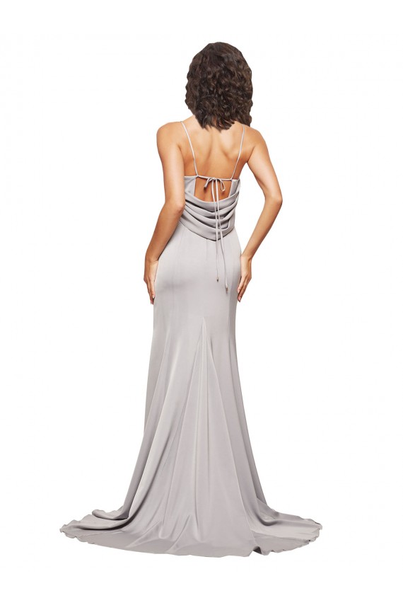 Best Stretch Satin Low Back Sweep Train High Neck A-Line Prom Dress Canada