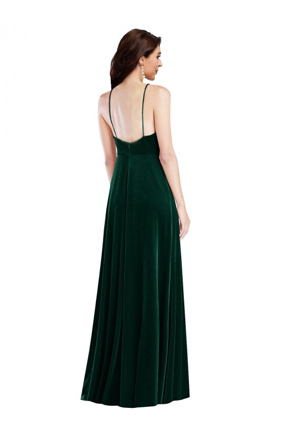Best Stretch Velvet Long Halter Neck A-Line Prom Dress Canada