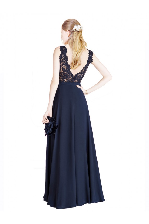 Best Soft Chiffon & Lace V-Back Long Illusion Neck A-Line Prom Dress Canada