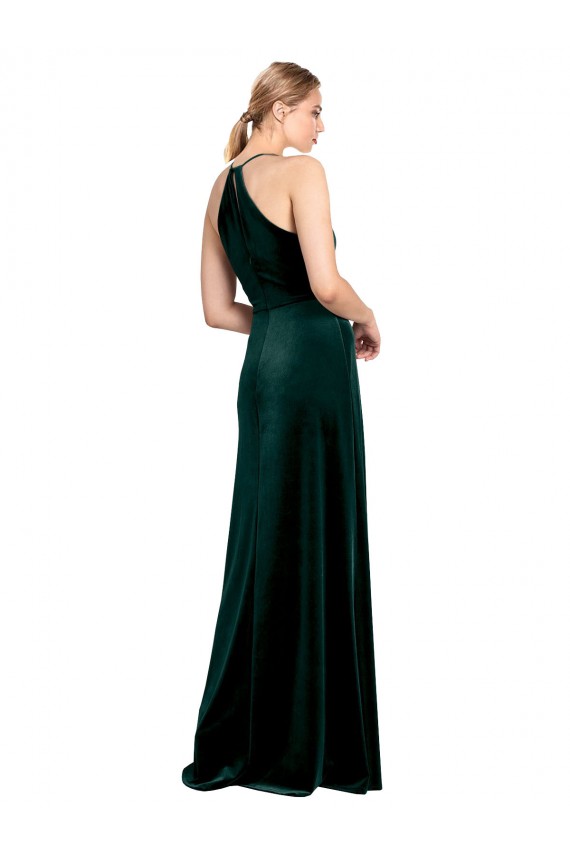 Best Stretch Velvet Keyhole Back Long Spaghetti Straps Dark Green A-Line Prom Dress Canada