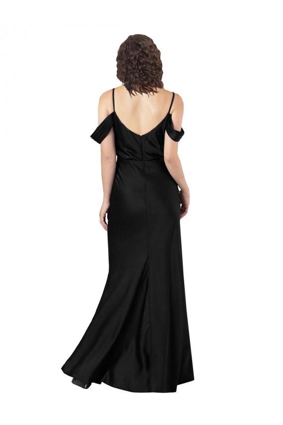 Best Silky Satin Low Back Long Off the Shoulder Black A-Line Prom Dress Canada
