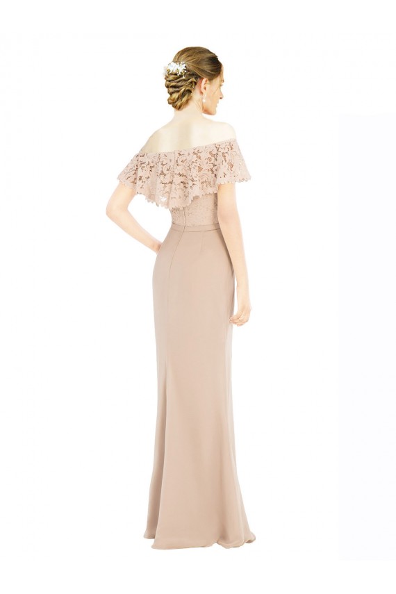 Best Soft Chiffon & Lace Long Off the Shoulder Champagne A-Line Prom Dress Canada