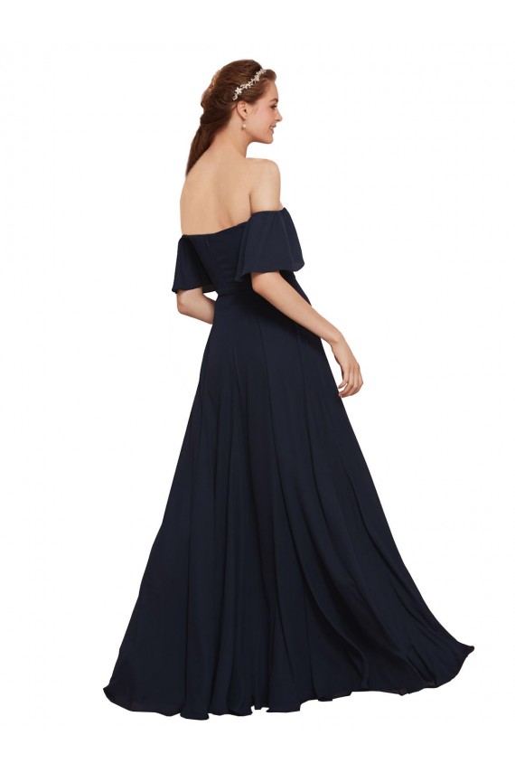 Best Soft Chiffon Long Off the Shoulder A-Line High Slit Prom Dress Canada