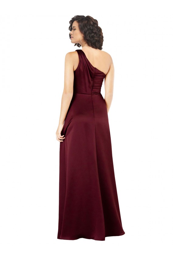Best Silky Satin Long One Shoulder Burgundy A-Line Prom Dress Canada