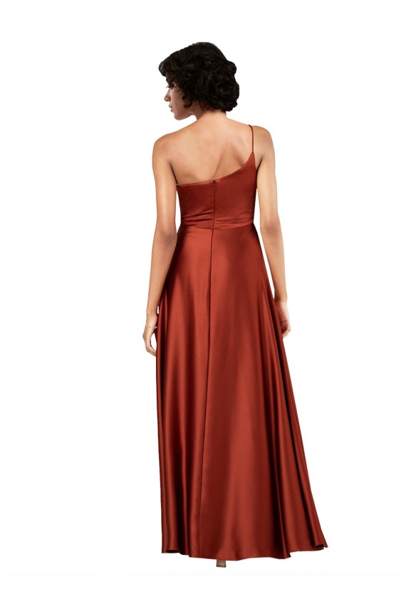 Best Silky Satin Long One Shoulder Burnt Orange A-Line Black Tie Prom Dress Canada
