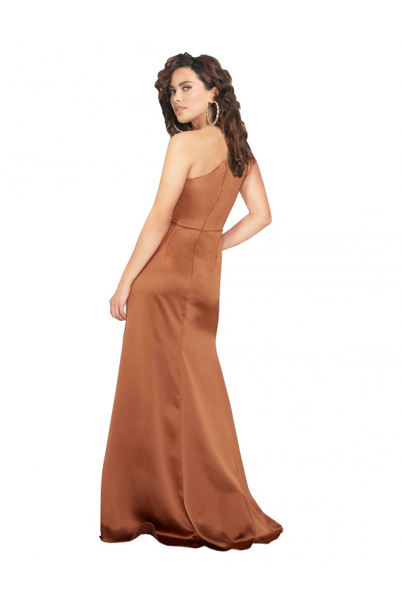 Best Silk like Satin Long One Shoulder A-Line Prom Dresses Canada