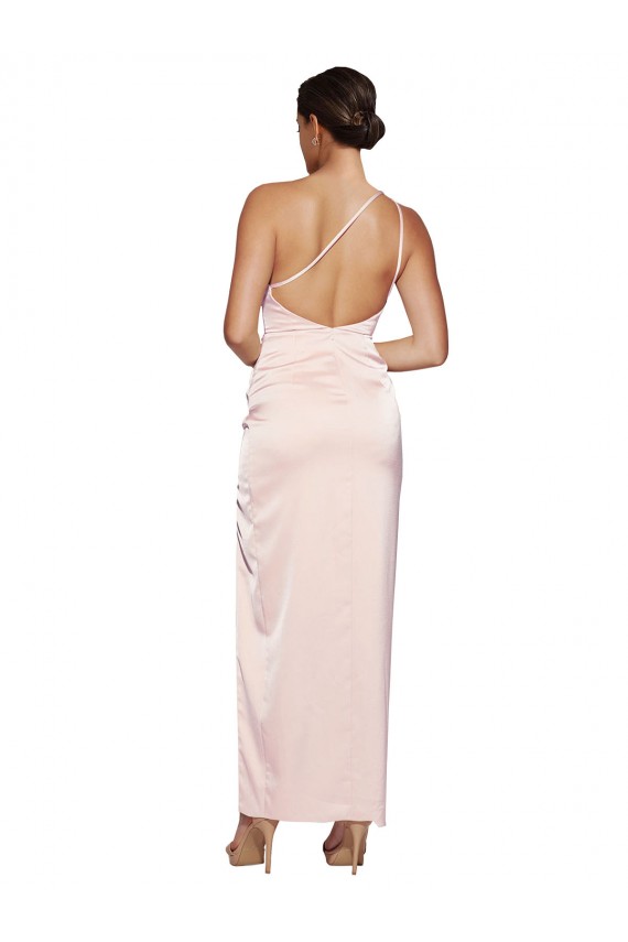 Best Silky Satin Low Back Long One Shoulder A-Line Prom Dress Canada
