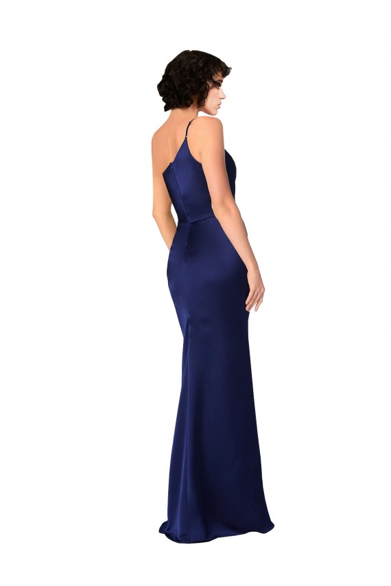 Best Silky Satin Long One Shoulder A-Line Black Tie Prom Dress Canada