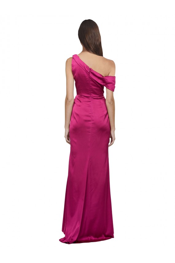Best Stretch Satin Long One Shoulder A-Line Side Slit Prom Dress Canada