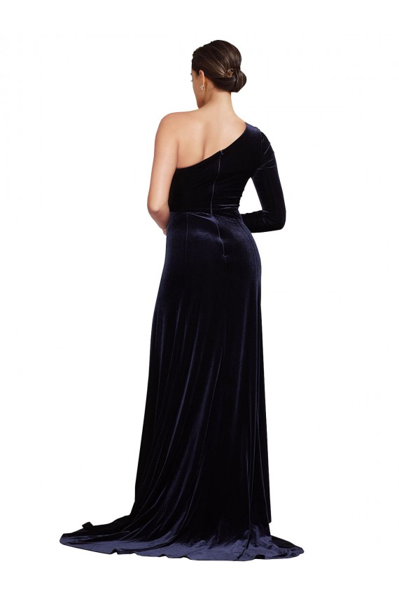 Best Stretch Velvet Sweep Train One Shoulder A-Line Prom Dress Canada