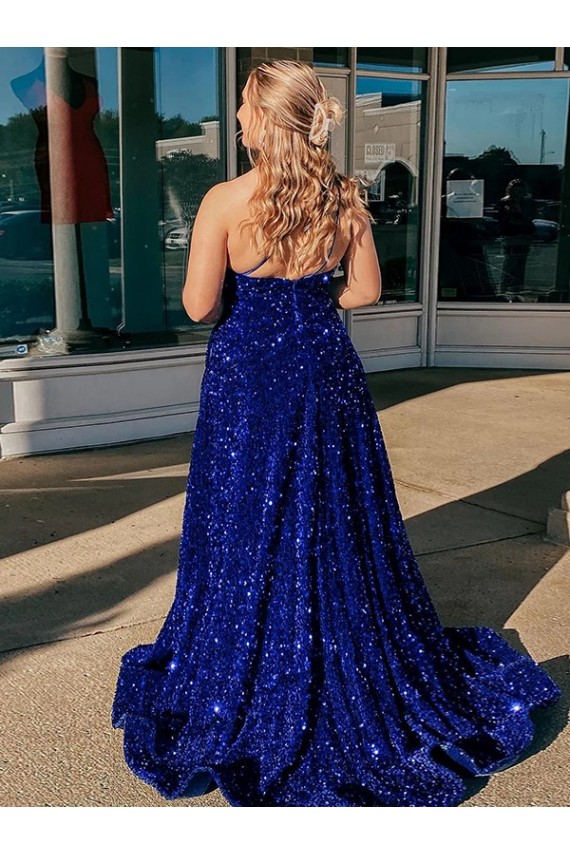 Best Velvet Sequin Sweep Train One Shoulder A-Line Prom Dress Canada