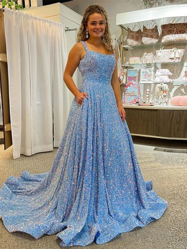 Best Velvet Sequin Court Train Scoop Neck A-Line Prom Dress Canada