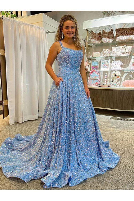 Best Velvet Sequin Court Train Scoop Neck A-Line Prom Dress Canada