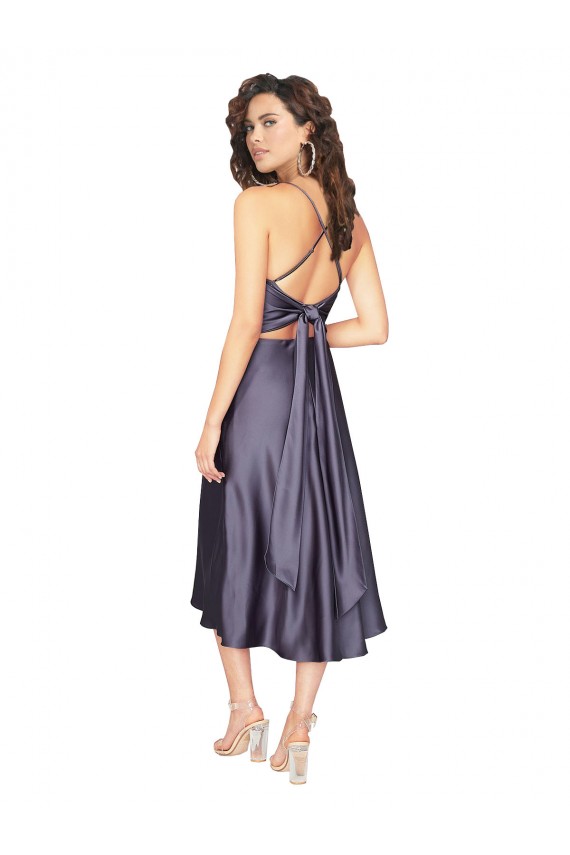 Best Silky Satin Criss Cross Back Midi Length Scoop Neck A-Line Prom Dress Canada