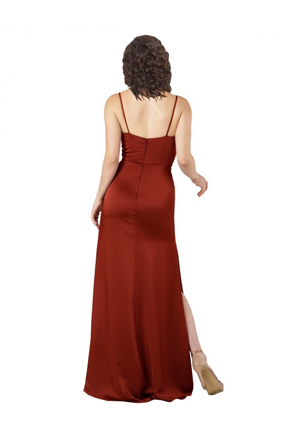 Best Silky Satin Low Back Long Spaghetti Straps Red A-Line Prom Dress Canada