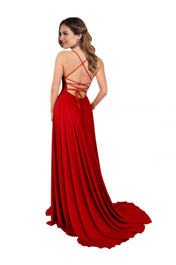 Best Spandex & Lace Criss Cross Open Back Long Spaghetti Straps A-Line Prom Dress Canada