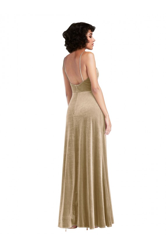 Best Stretch Velvet Low Back Long Square Neck A-Line Prom Dress Canada