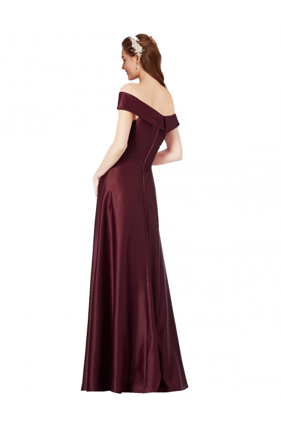Best Satin Long Off the Shoulder Burgundy Gold A-Line Black Tie Prom Dress Canada