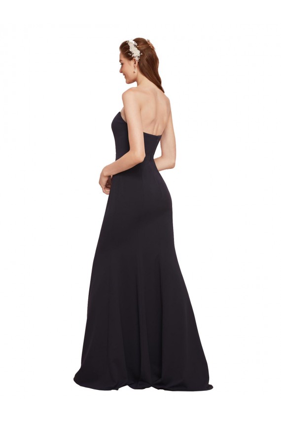 Best Stretch Crepe Low Back Long Strapless Dark Navy A-Line Prom Dress Canada