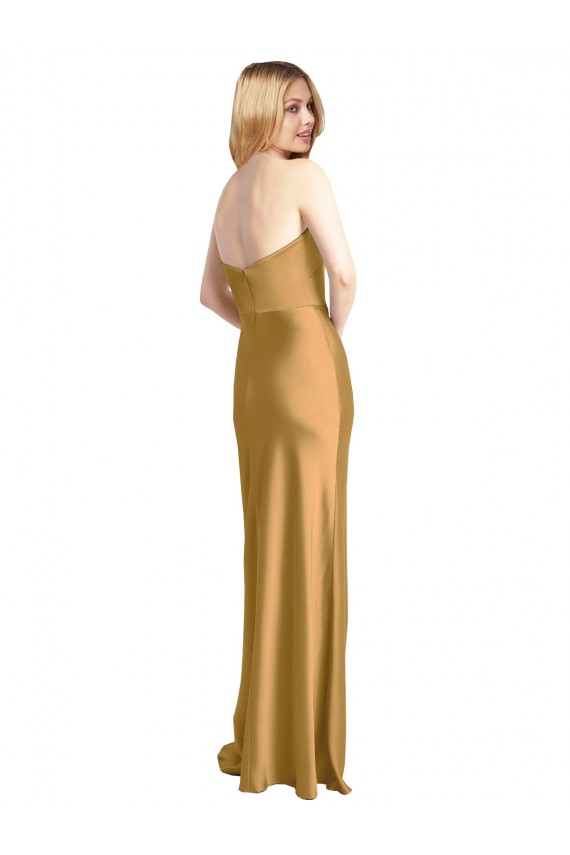 Best Stretch Satin Long Strapless A-Line Prom Dress Canada