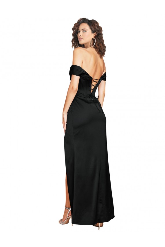 Best Silky Satin Low Back Long Sweetheart A-Line Black Tie Prom Dress Canada