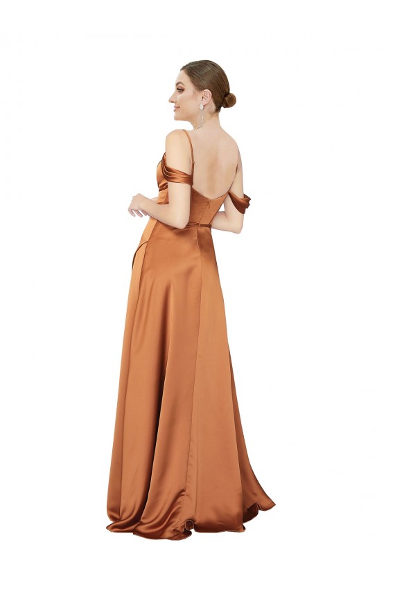 Best Silky Satin Low Back Long Spaghetti Straps Orange A-Line Prom Dress Canada