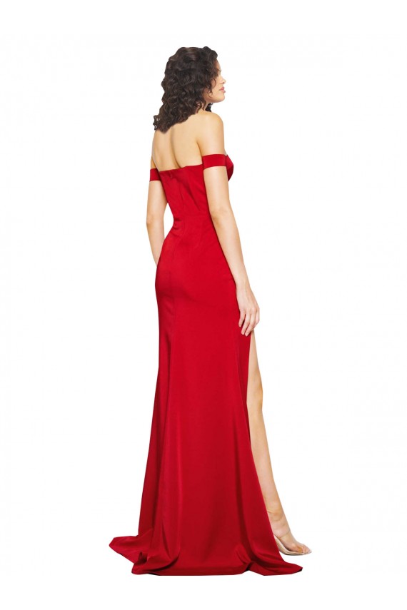 Best Silky Satin Long Off the Shoulder Red A-Line Prom Dress Canada