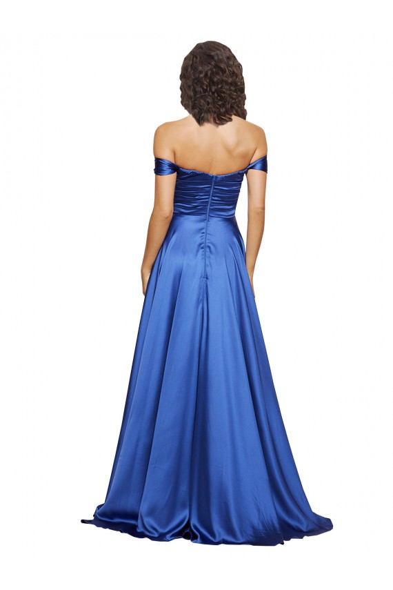 Best Stretch Satin Sweep Train Off the Shoulder A-Line Prom Dress Canada