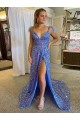 Best Velvet Sequin Court Train V-Neck A-Line Prom Dress Canada