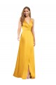 Best Silky Satin Open Back Long V-Neck A-Line Prom Dress Canada