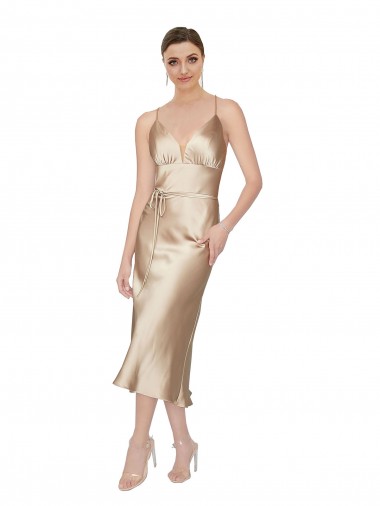 Best Silky Satin Midi Length V-Neck A-Line Prom Dress Canada