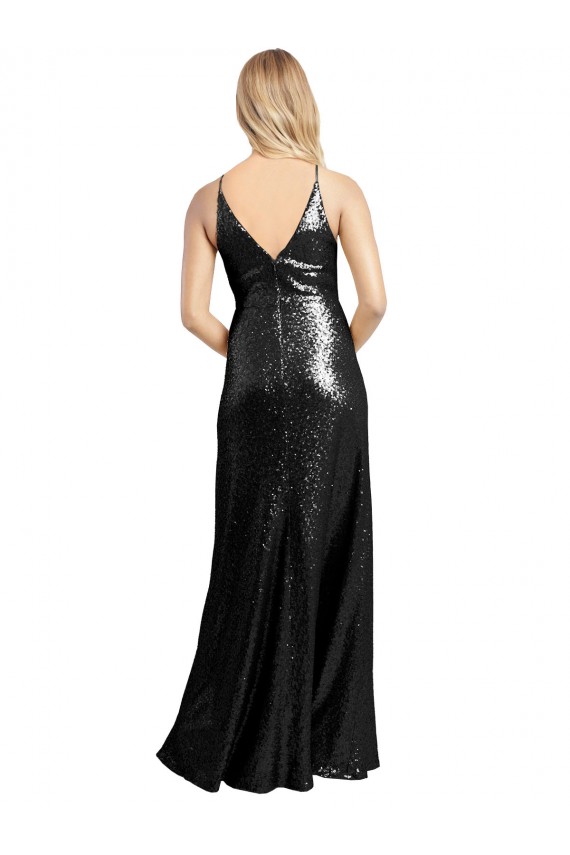 Best Sequin V-Back Long Spaghetti Straps A-Line Prom Dress Canada