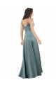 Best Silky Satin V-Back Long V-Neck Black A-Line Prom Dress Canada