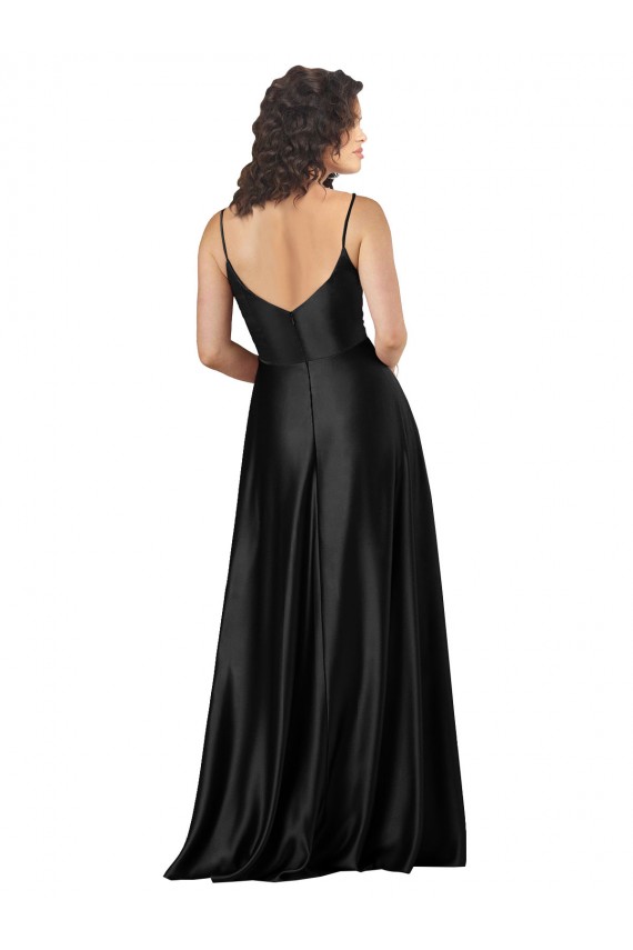Best Silky Satin Low Back Long V-Neck A-Line Prom Dress Canada