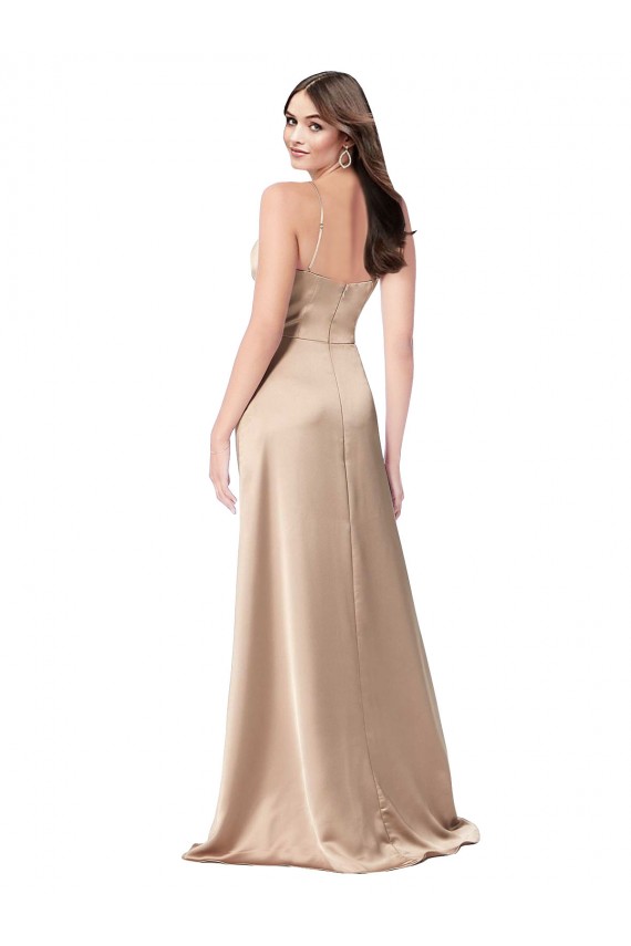 Best Silky Satin Low Back Long Spaghetti Straps Champagne Pink A-Line Prom Dress Canada